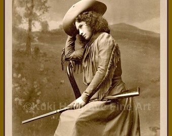 Vintage Wall Decor Old Wild West Vintage Clear Photograph Annie Oakley Rare Collectible XL Cabinet CDV Postcard Image With Write-Up
