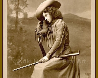 Vintage Wall Decor Old Wild West Vintage Clear Photograph Annie Oakley Rare Collectible XL Cabinet CDV Postcard Image With Write-Up