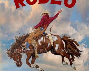 Vintage Rodeo Poster: Prescott Arizona Bronc Rider Art Print Sale