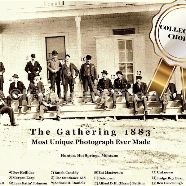 Vintage Wall Decor The Gathering 1883, Rare Old West Photo Print, Holliday Earp Butch Cassidy Unique HISTORIC Collectible Includes Write Up