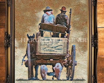Lonesome Dove Gus No alquilamos cerdos Vagón Pianista Western Lámina FIRMADA por K. Hargrave