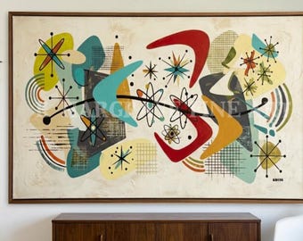 Mid Century Modern Boomerang Atomic Jetsons Googie Starburst 1950s Retro Wall Art Print SIGNED