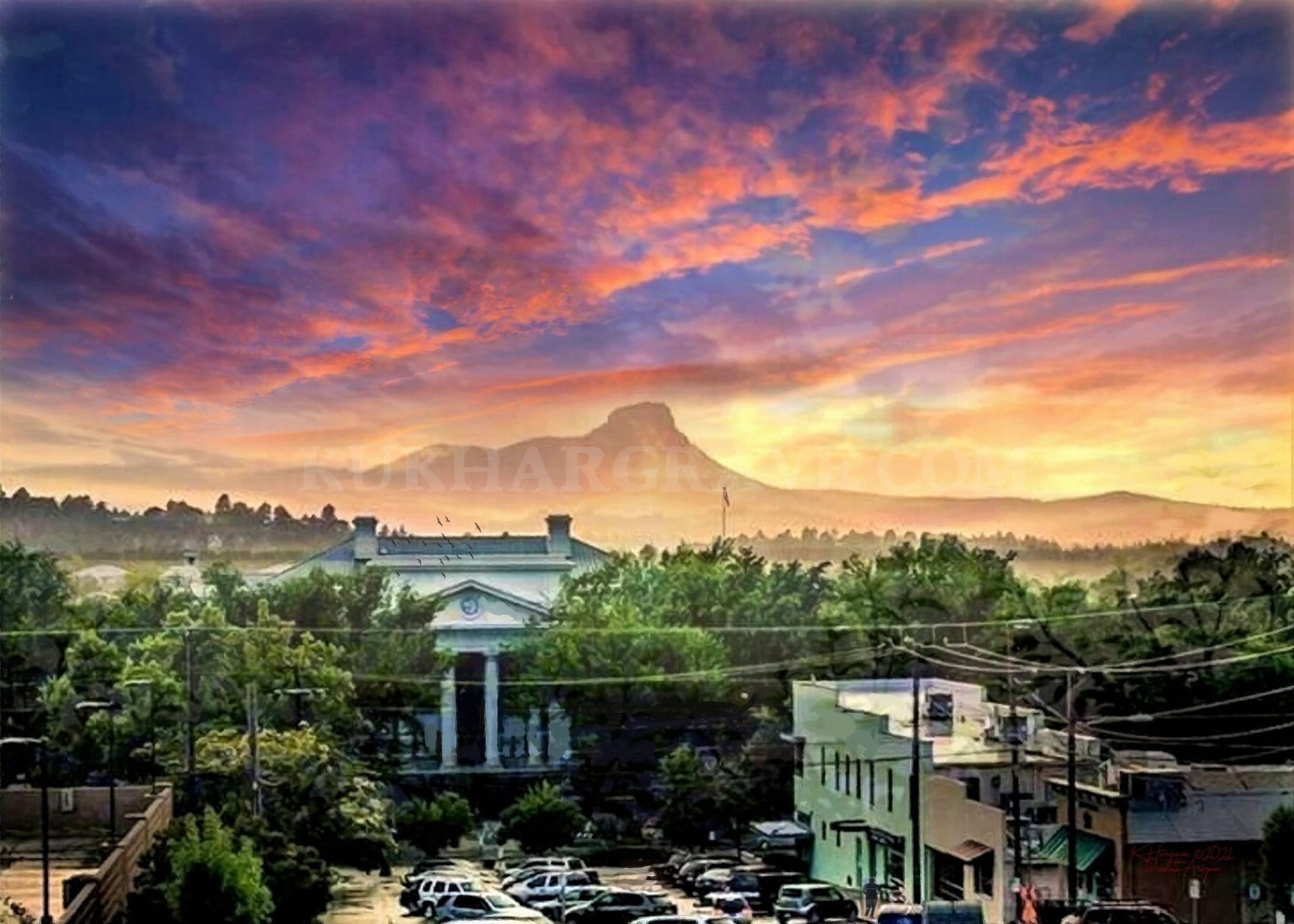 Prescott Arizona Sunset Print: Thumb Butte & Courthouse Art by K. Hargrave