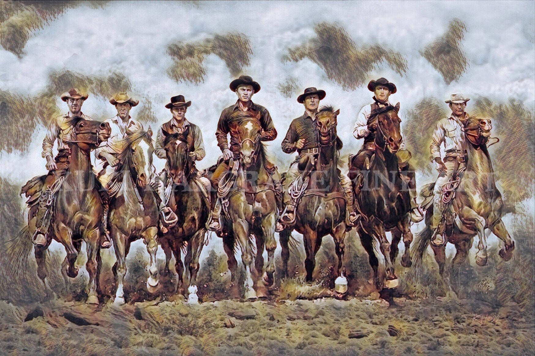 マグニフィセント・セブン プリント：サイン入りヴィンテージ西部劇映画壁飾り - Etsy 日本