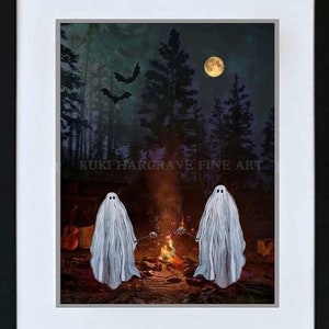 Ghost Roast Art Print: Spooky Campfire Scene, Signed Giclee