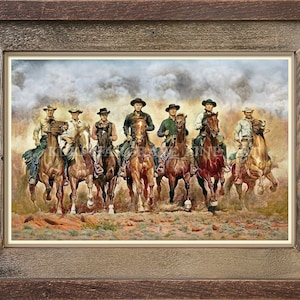 Wall Decor Magnificent Seven Painting Vintage Western Classic Movie Yul Bryner Steve McQueen Charles Bronson SIGNED PRINT