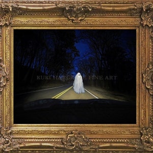 Ghost in Headlights Art Print: Spooky Halloween Wall Decor by Kuki
