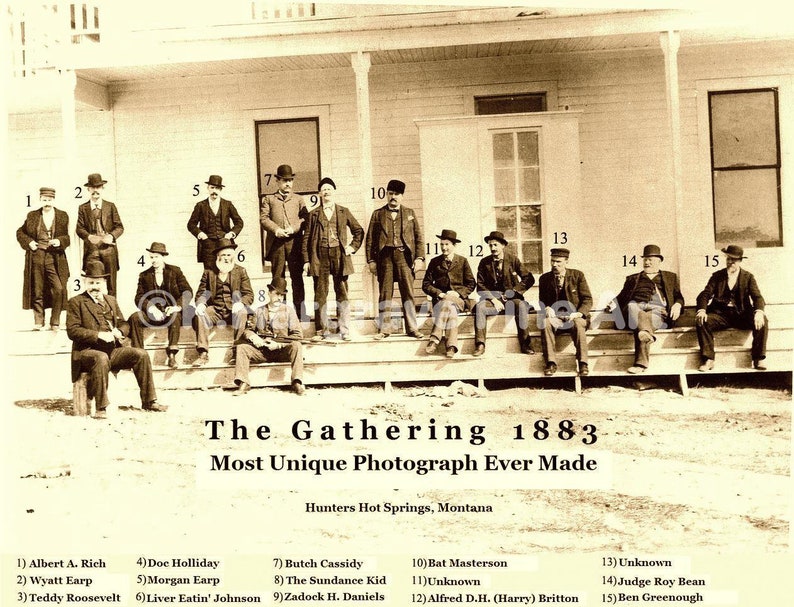 The Gathering 1883, Rare Old West Photo Poster Print, Holliday,Earp,Butch Cassidy Unique Victorian HISTORIC Collectible Includes Write Up