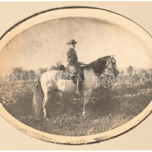 Wall Decor Unique RARE Photo General Robert E. Lee on War Horse Traveller with Handler Collectible 1866 Repro PRINT With Write-Up