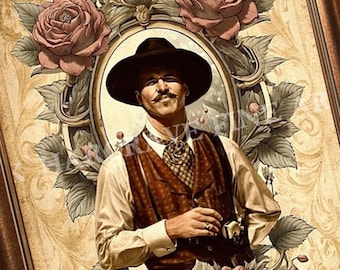 Retrato de Doc Holliday y Val Kilmer: Lámina artística de la película Tombstone, firmada.