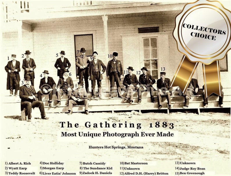Vintage Wall Decor The Gathering 1883, Rare Old West Photo Print, Holliday Earp Butch Cassidy Unique HISTORIC Collectible Includes Write Up image 1