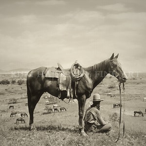 Vintage Wall Decor Classic Old Wild West Texas Ranch American Cowboy Horse 1910 Antique Historic Classic Photo Collectible PRINT