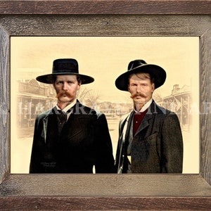 Wall Decor Actual Wyatt Earp and Doc Holliday Color Portraits Old Wild West OK Corral Gunfight Tombstone AZ Historical SIGNED K. Hargrave