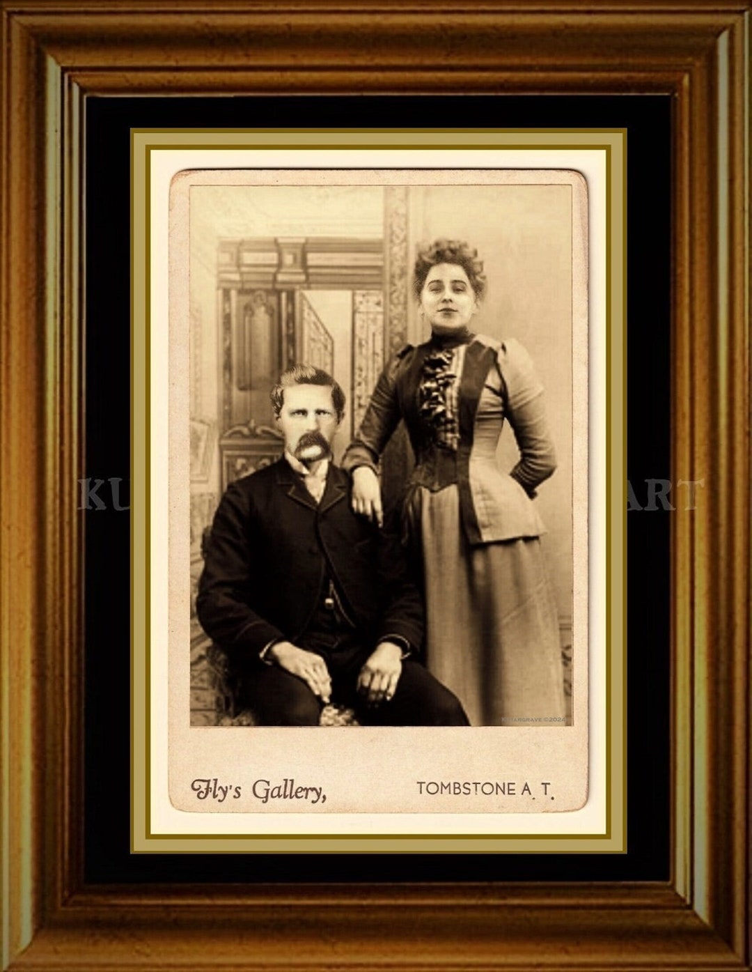 Vintage Wall Decor Wyatt Earp & Josephine Marcus Earp FAUX Cabinet Card