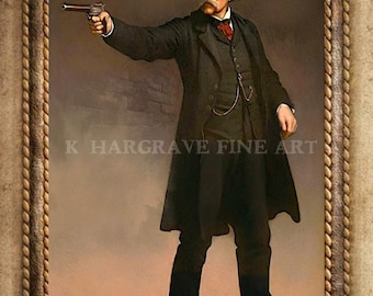Doc Holliday Shooter Historic Authentic Tombstone OK Corral Whiskey Row Illustration Old West Giclee Art Print by K. Hargrave