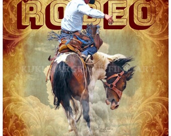 Signed Rodeo Poster: Vintage Bronc Rider Art Print, Prescott Arizona Sale Sale