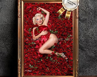 Póster de decoración de pared con diseño retro vintage de Marilyn Monroe, estilo pin-up, de Bed of Roses, firmado por MCM