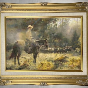 Western Cowboy Art Print: Impressionistic Landscape, Signed K. Hargrave