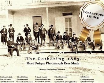 Wall Decor The Gathering 1883, Rare Old West Photo Poster Print, Holliday, Earp, Butch Cassidy Unique HISTORIC Collectible Includes Write Up