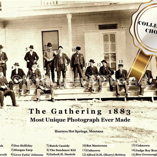 Wall Decor The Gathering 1883, Rare Old West Photo Poster Print, Holliday, Earp, Butch Cassidy Unique HISTORIC Collectible Includes Write Up