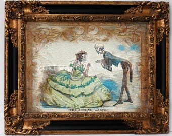 El vals del arsénico Pareja de esqueletos Danza de la muerte Ciencia victoriana Memento Mori Academia oscura histórica FIRMADO por el artista, con redacción
