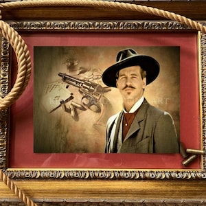 Décoration murale vintage Doc Holliday Tombstone film Portrait de collection SIGNÉ Impression d&#39;art à partir de la peinture originale par K. Hargrave