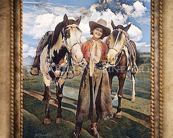 Lámina artística de rodeo de vaqueras de los años 20: Decoración vintage del Oeste