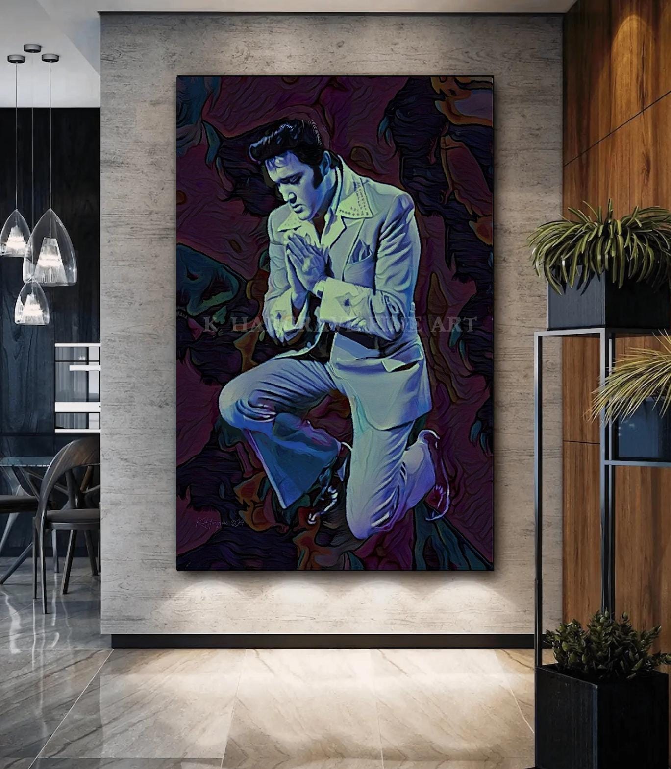 Elvis Presley Art Print: Velvet Style Religious Decor, Signed K. Hargrave Sale Sale