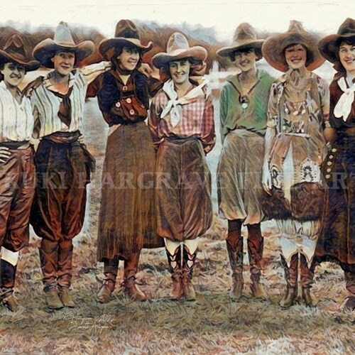 Estampe vintage de cowgirl : Rodéo des années 1920, vente d'art du Wyoming