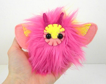 Handmade plush Rosy Maple faux fur moth - pink and yellow butterfly - Kawaii Insect