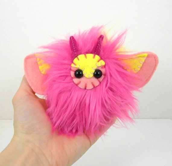 Handmade plush Rosy Maple faux fur moth - pink and yellow butterfly - Kawaii Insect