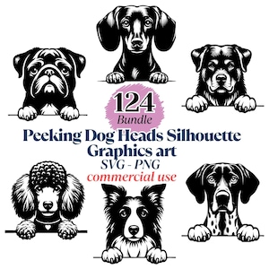 Peeking Dog Heads SVG Bundle: Silhouette Clipart for Cricut, Laser Cut