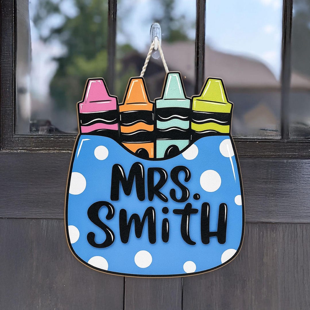 Teacher Door Hanger Crayon Theme – Personalized Classroom Sign With ...