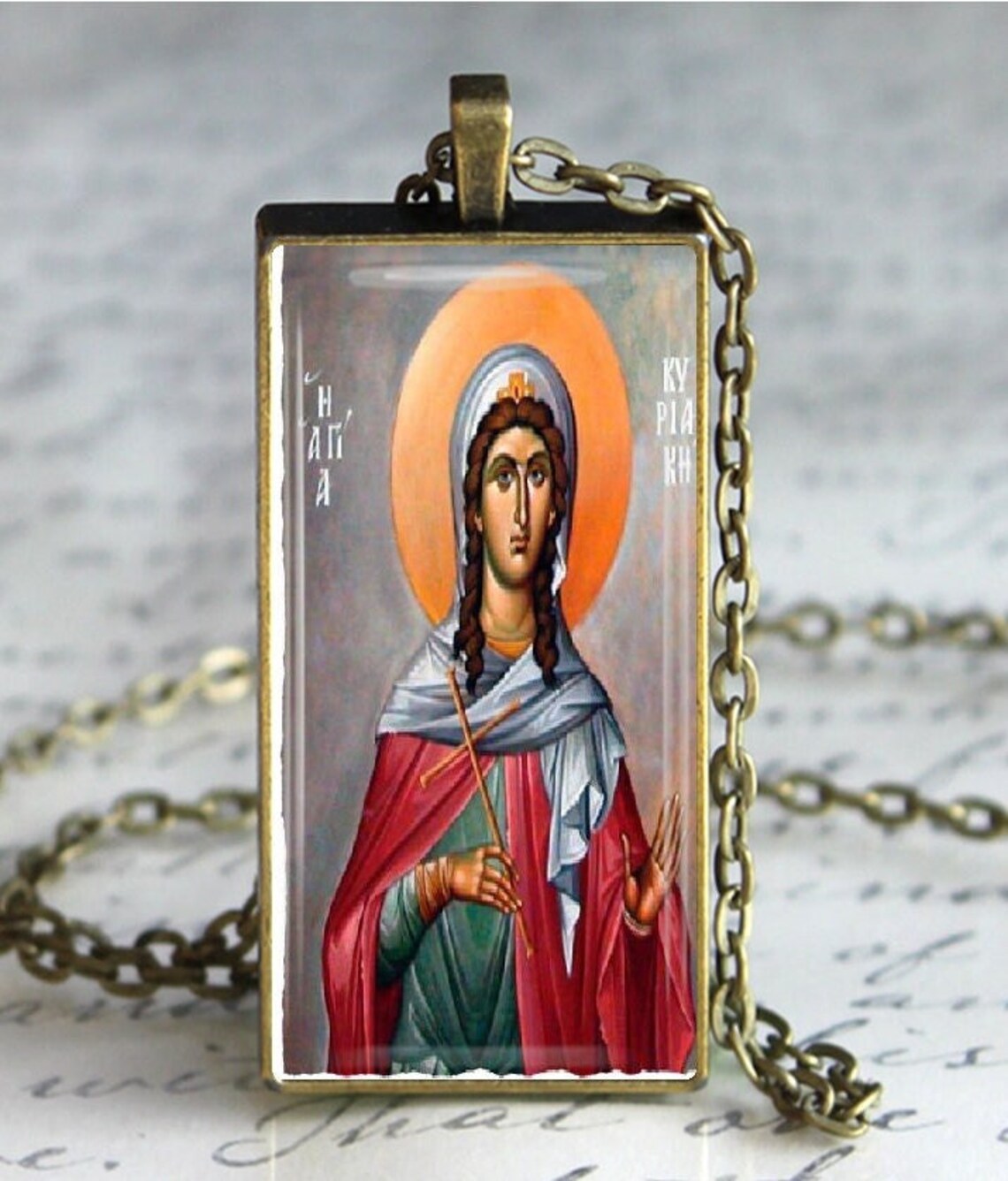 St Kyriaki Greek Orthodox Icon Glass Tile Pendant Necklace Etsy