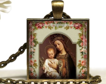 Madonna Necklace , Catholic Jewelry Gift,  Holy Mother Jesus  Religious Jewelry