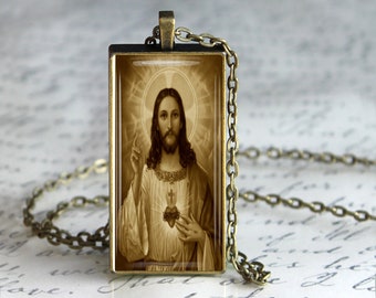 Sacred Heart Jesus Christ Pendant Necklace, Catholic Jewelry Gift, Religious Gift