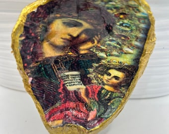 Oyster Shell Ring Dish, Decoupaged Trinket Dish, Theotokos Orthodox Icon, Orthodox Gift,  Rosary Dish,