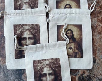 Holy Face  Religious Party Favor Treat Bags,  Sacred Heart Jesus  Baptism  Church Party Favors, Faith Themed Gift Bag