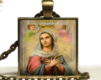 Collier de la Vierge Marie, icône du couronnement catholique, bronze
