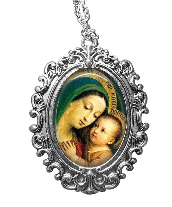 Our Lady of Consolation Catholic Pendant Blessed Mother Jewelry Virgin Mary Necklace 30 x 40 mm Religious Gift Lady Good Counsel