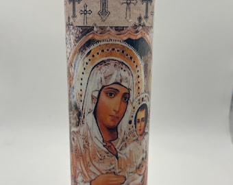 Greek Orthodox  Icon Reversible Candle, Theotokos  Pantocrator   Decoupaged Candle, Religious Home Decor, Faith Gift