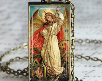 St Michael Archangel Pendant Necklace, Bronze Religious Jewelry