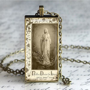 Madonna Virgin Mary Necklace, French Holy Card Necklace, Catholic Jewelry  Pray For Us