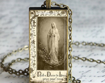 Madonna Virgin Mary Necklace, French Holy Card Necklace, Catholic Jewelry  Pray For Us