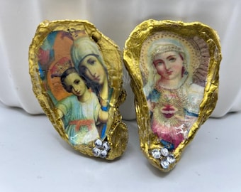 Set Religious Virgin Mary Shells,   Decorative Ring Trinket tray,  Catholic Home Decor Accent,  Religious  Gift