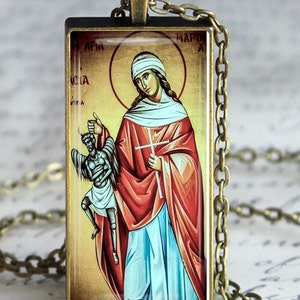 St Marina Necklace, Greek Orthodox Icon, Religious Pendant, Virgin Martyr