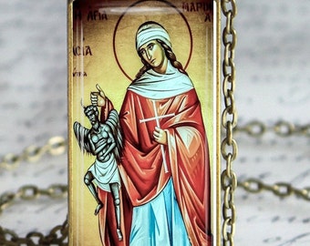St Marina Necklace, Greek Orthodox Icon, Religious Pendant, Virgin Martyr