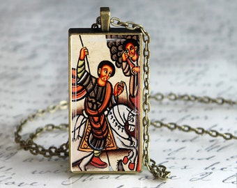 Ethiopian Coptic Art Christian Necklace St George Glass Tile Pendant Necklace Ethiopian Jewelry