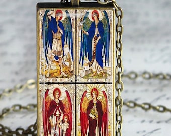 Four Archangels Pendant Necklace, St Uriel, St Michael, St Raphael, St Gabriel, Faith Jewelry, Religious Pendant, Protection Necklace