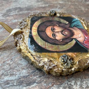 Jesus Christ Wooden Religious Ornament, Unique Greek Orthodox Icon ...
